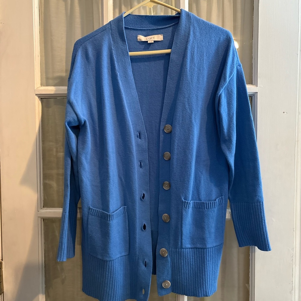 LOFT Blue Button-Up Cardigan